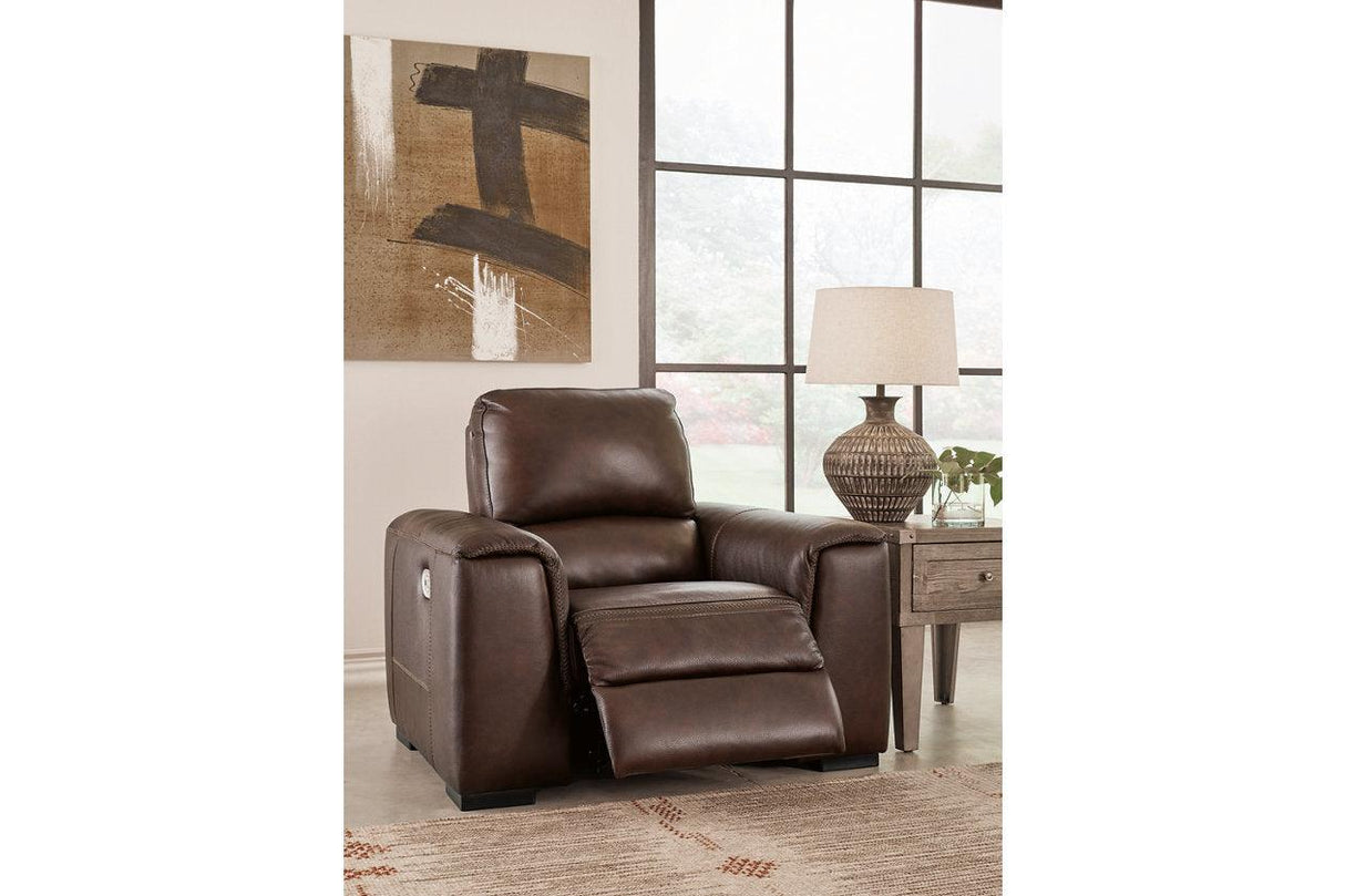 Alessandro Walnut Oversized Dual Power Leather Recliner by Ashley at Eve Furniture