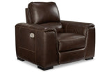 Alessandro Walnut Oversized Dual Power Leather Recliner by Ashley at Eve Furniture
