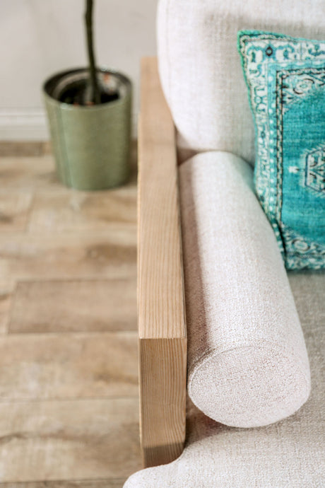 Alesund Beige/Light Oak Sofa & Loveseat by Furniture of America at Eve Furniture