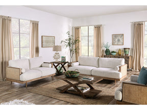 Alesund Beige/Light Oak Sofa & Loveseat by Furniture of America at Eve Furniture