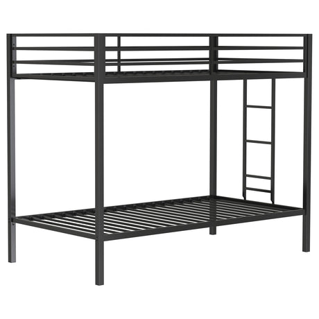 Alevera Black Metal Twin Over Twin Bunk Bed with Ladder by Coaster at Eve Furniture