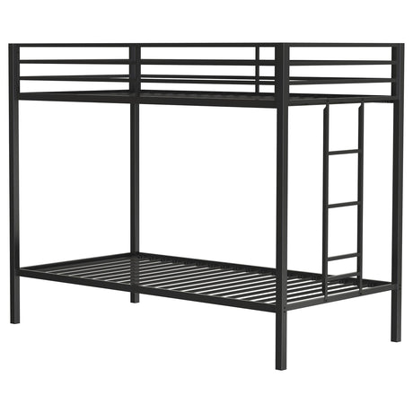 Alevera Black Metal Twin Over Twin Bunk Bed with Ladder by Coaster at Eve Furniture