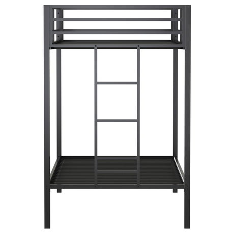 Alevera Black Metal Twin Over Twin Bunk Bed with Ladder by Coaster at Eve Furniture