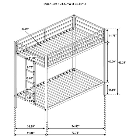 Alevera Black Metal Twin Over Twin Bunk Bed with Ladder by Coaster at Eve Furniture