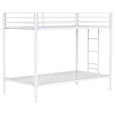 Alevera Metal Twin Over Twin Bunk Bed with Ladder White by Coaster at Eve Furniture
