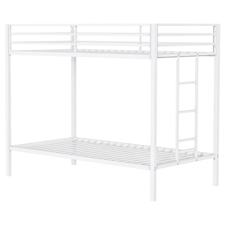 Alevera Metal Twin Over Twin Bunk Bed with Ladder White by Coaster at Eve Furniture