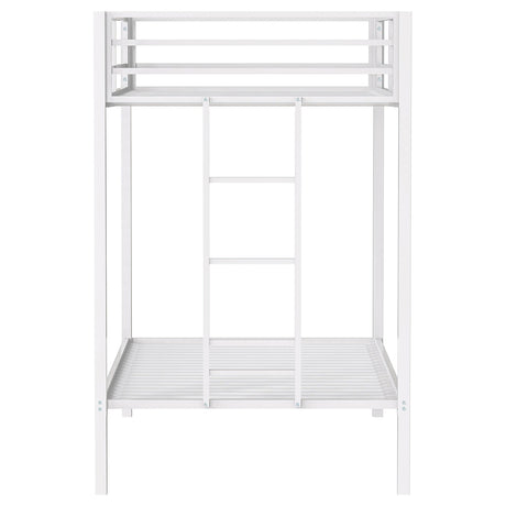 Alevera Metal Twin Over Twin Bunk Bed with Ladder White by Coaster at Eve Furniture