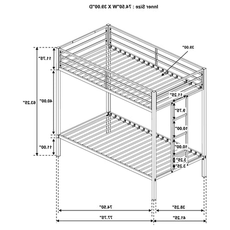 Alevera Metal Twin Over Twin Bunk Bed with Ladder White by Coaster at Eve Furniture