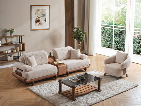 Alexa 4-pieces (Sofa & Module Sofa & 2 Chair) Livingroom Set Cream by Furnia at Eve Furniture