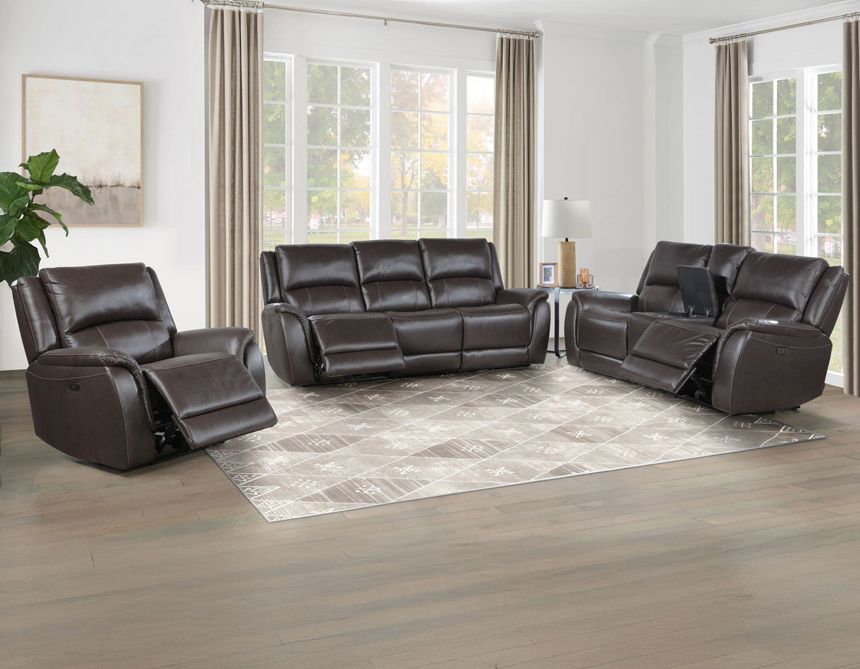 Alexandria Chocolate 3-Piece Top-Grain Leather Power Reclining Set by Steve Silver at Eve Furniture