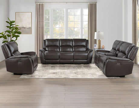 Alexandria Chocolate Power Leather Reclining Sofa by Steve Silver at Eve Furniture