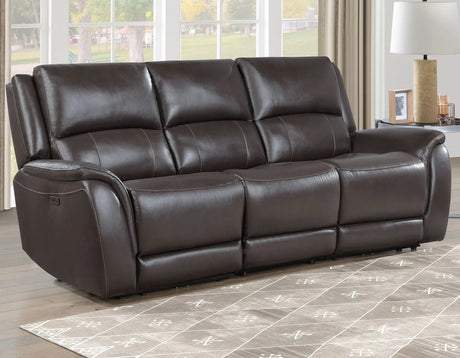 Alexandria Chocolate Power Leather Reclining Sofa by Steve Silver at Eve Furniture