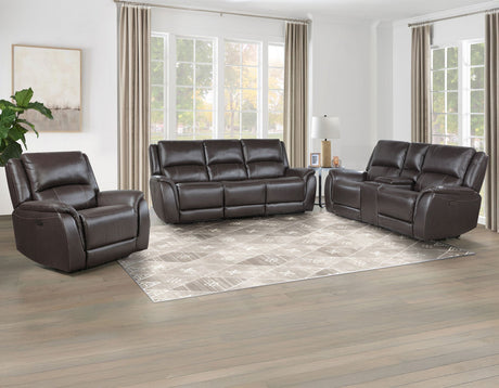 Alexandria Chocolate Power Leather Reclining Sofa by Steve Silver at Eve Furniture