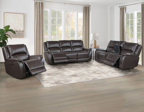 Alexandria Chocolate Power Leather Reclining Sofa by Steve Silver at Eve Furniture
