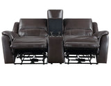 Alexandria Chocolate Top-Grain Leather Power Reclining Console Loveseat by Steve Silver at Eve Furniture