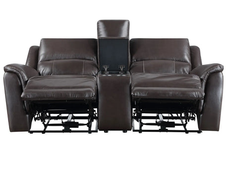 Alexandria Chocolate Top-Grain Leather Power Reclining Console Loveseat by Steve Silver at Eve Furniture