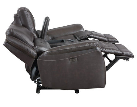 Alexandria Chocolate Top-Grain Leather Power Reclining Console Loveseat by Steve Silver at Eve Furniture