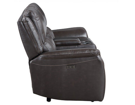 Alexandria Chocolate Top-Grain Leather Power Reclining Console Loveseat by Steve Silver at Eve Furniture
