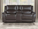 Alexandria Chocolate Top-Grain Leather Power Reclining Console Loveseat by Steve Silver at Eve Furniture