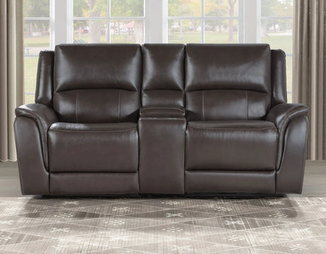 Alexandria Chocolate Top-Grain Leather Power Reclining Console Loveseat by Steve Silver at Eve Furniture