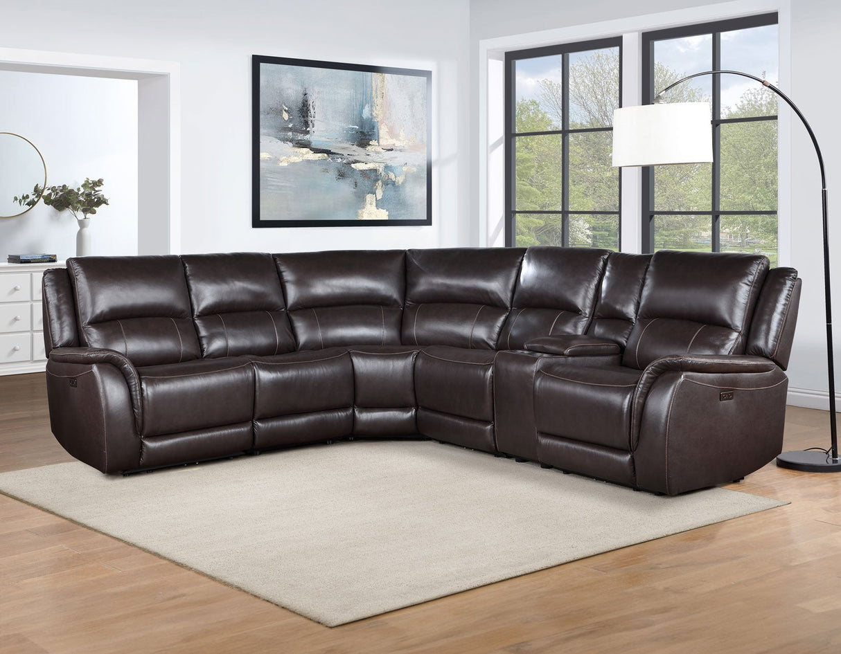 Alexandria Leather 6-Piece Power Reclining Set, Chocolate