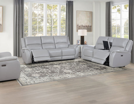 Alexandria Stone 3-Piece Top-Grain Leather Power Reclining Set by Steve Silver at Eve Furniture