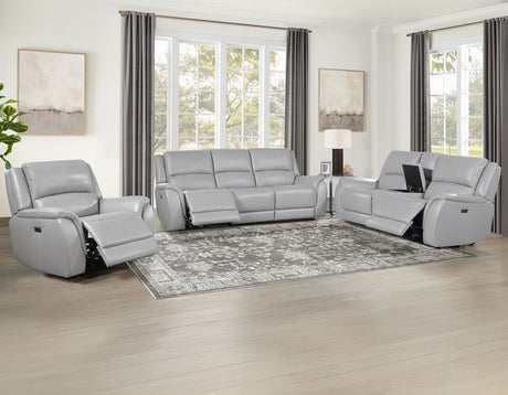 Alexandria Stone 3-Piece Top-Grain Leather Power Reclining Set by Steve Silver at Eve Furniture