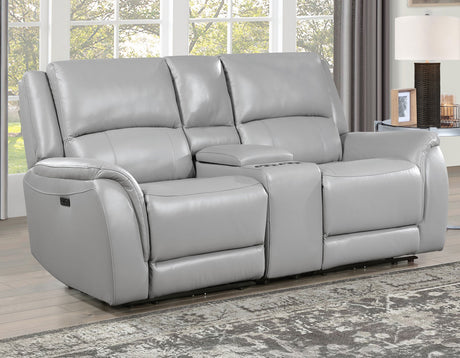 Alexandria Stone Top-Grain Leather Power Reclining Console Loveseat by Steve Silver at Eve Furniture