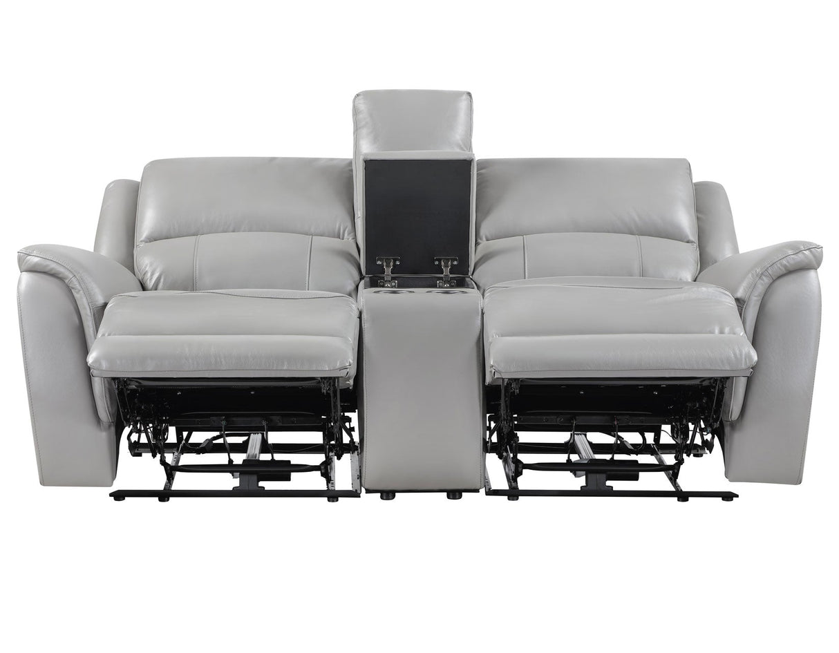 Alexandria Stone Top-Grain Leather Power Reclining Console Loveseat by Steve Silver at Eve Furniture
