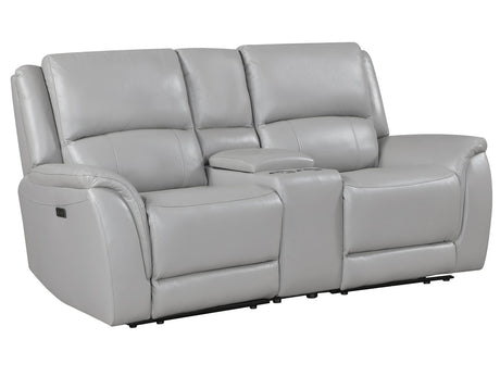 Alexandria Stone Top-Grain Leather Power Reclining Console Loveseat by Steve Silver at Eve Furniture
