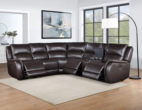 Alexandria Chocolate Top-Grain Leather 6-Piece Power Reclining Set by Steve Silver at Eve Furniture