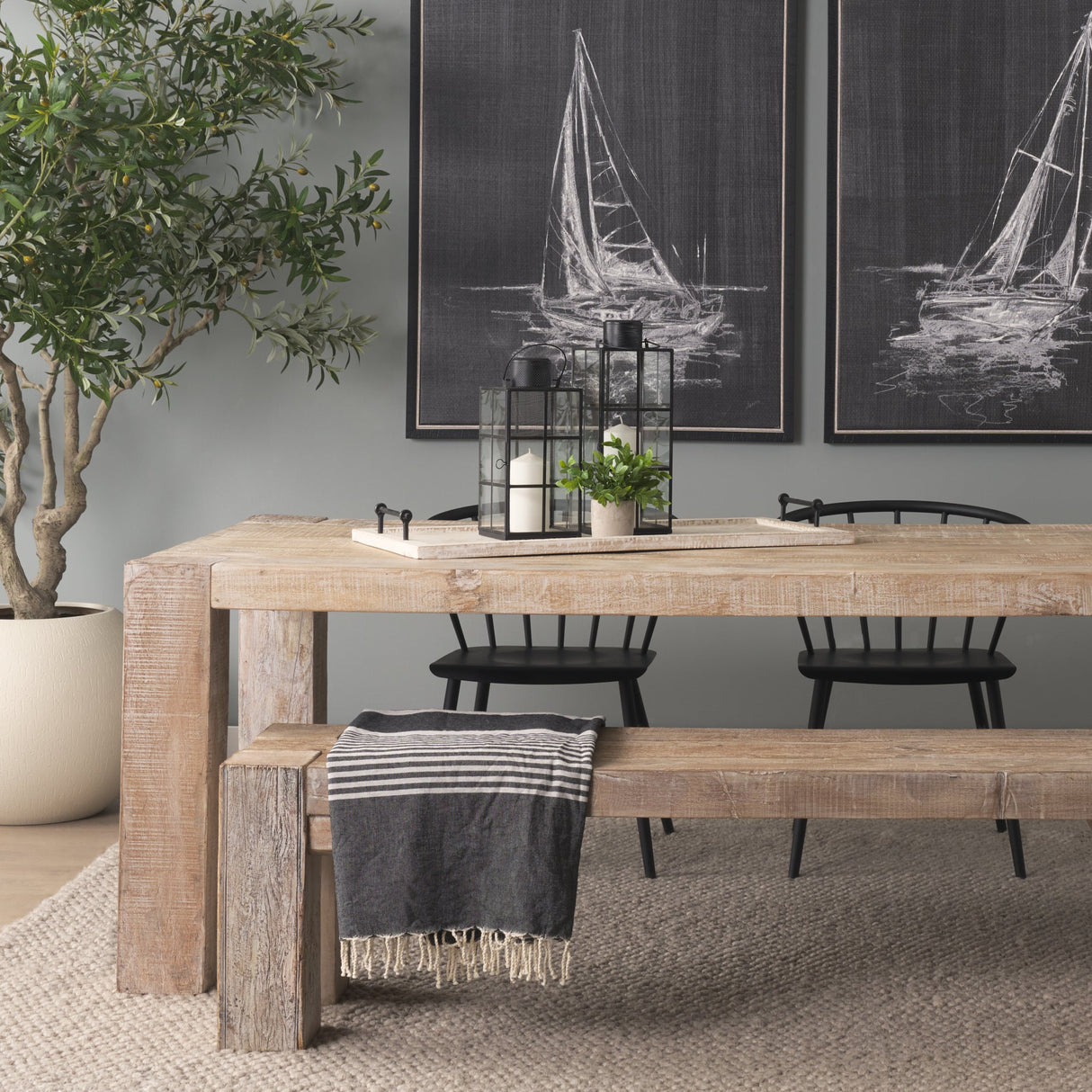 Alfred 35L x 16W Natural Wooden Herringbone Rectangular Tray by Mercana at Eve Furniture