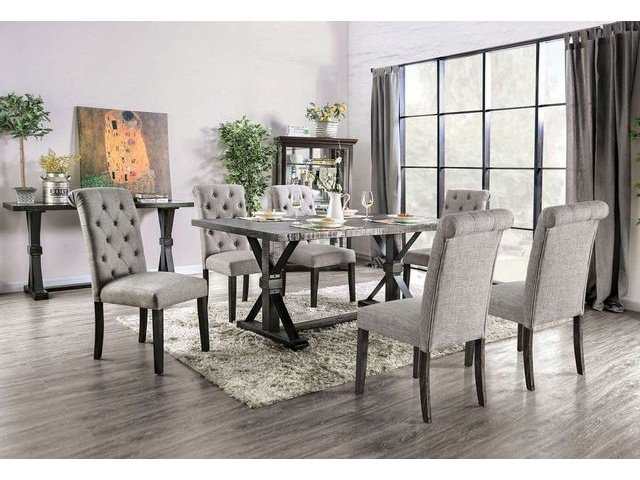 Alfred Antique Black & Light Gray 7pc Dining Room Set by Furniture of America at Eve Furniture
