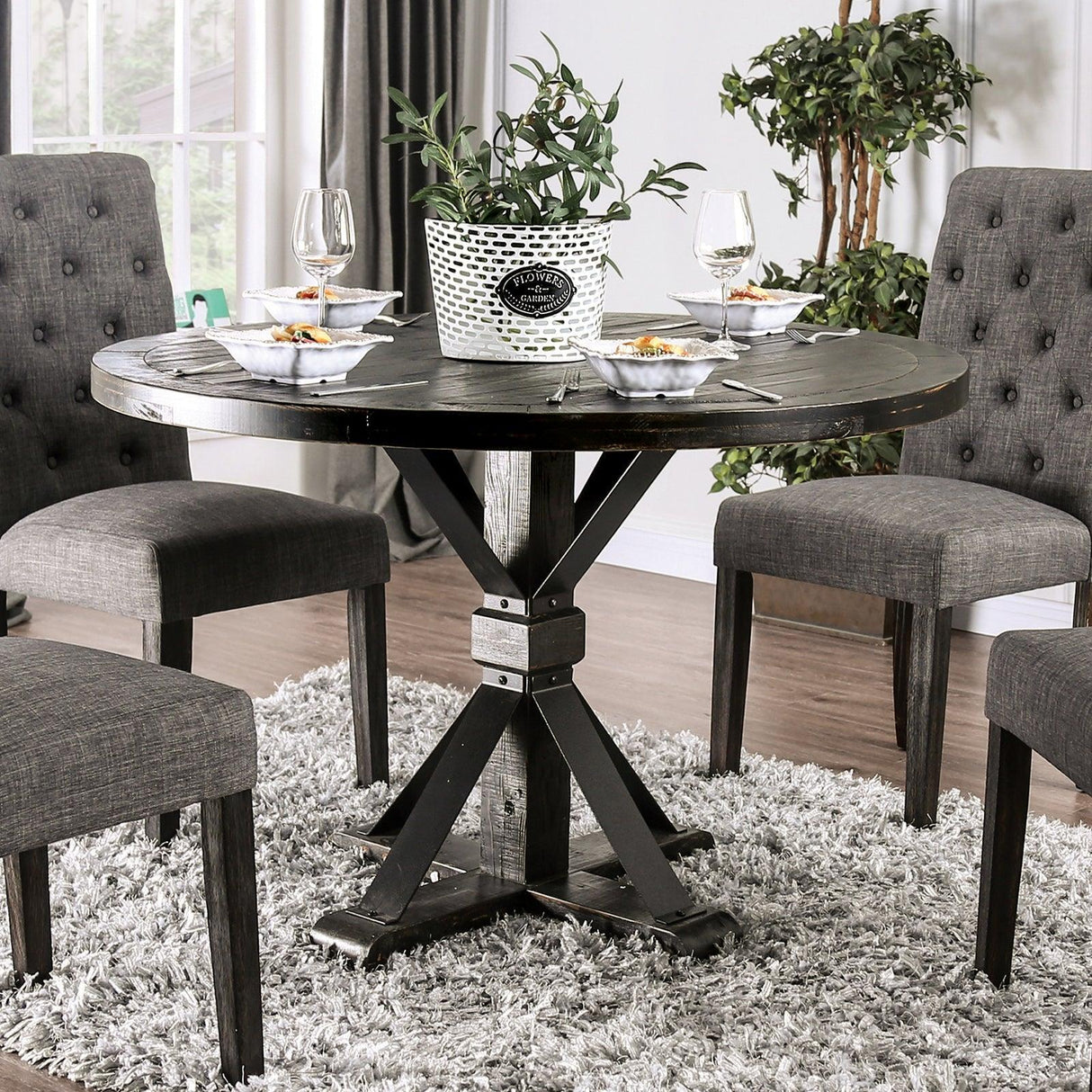 Alfred Antique Black/Ivory Round Table by Furniture of America at Eve Furniture