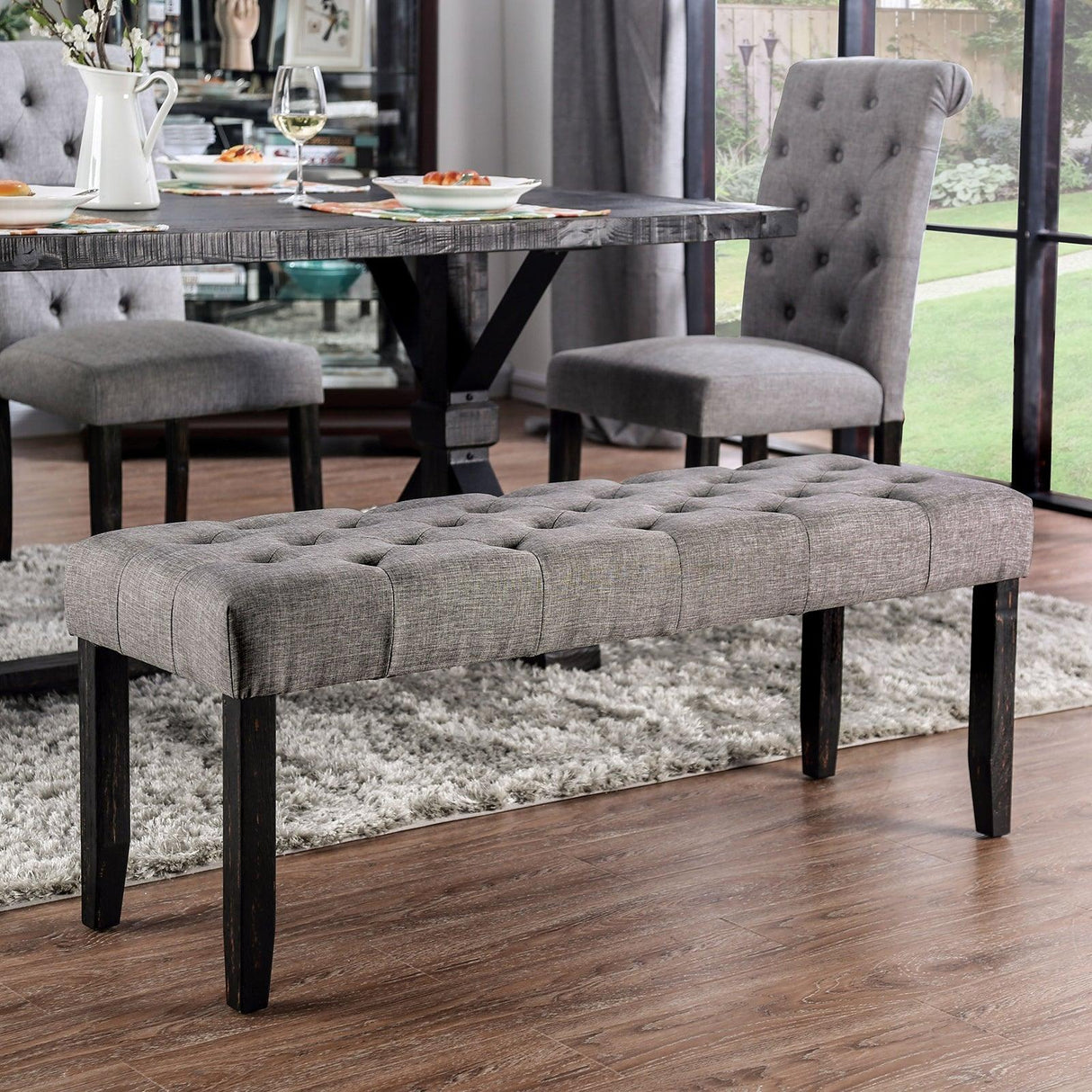 Alfred Antique Black/Light Gray Bench by Furniture of America at Eve Furniture