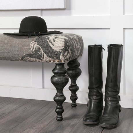 Alhambra Upholstered Gray Seat W/Black Wood Legs Accent Bench by Mercana at Eve Furniture