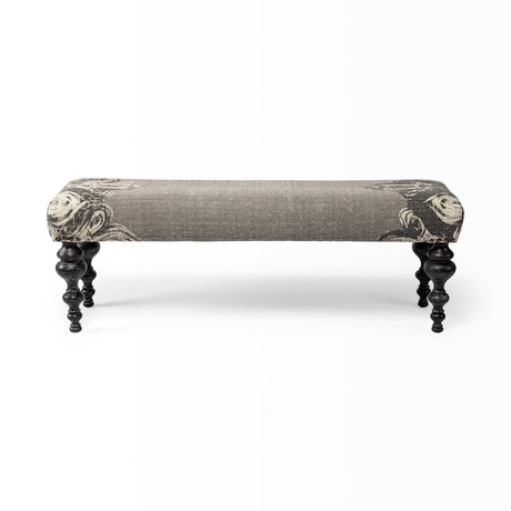 Alhambra Upholstered Gray Seat W/Black Wood Legs Accent Bench by Mercana at Eve Furniture