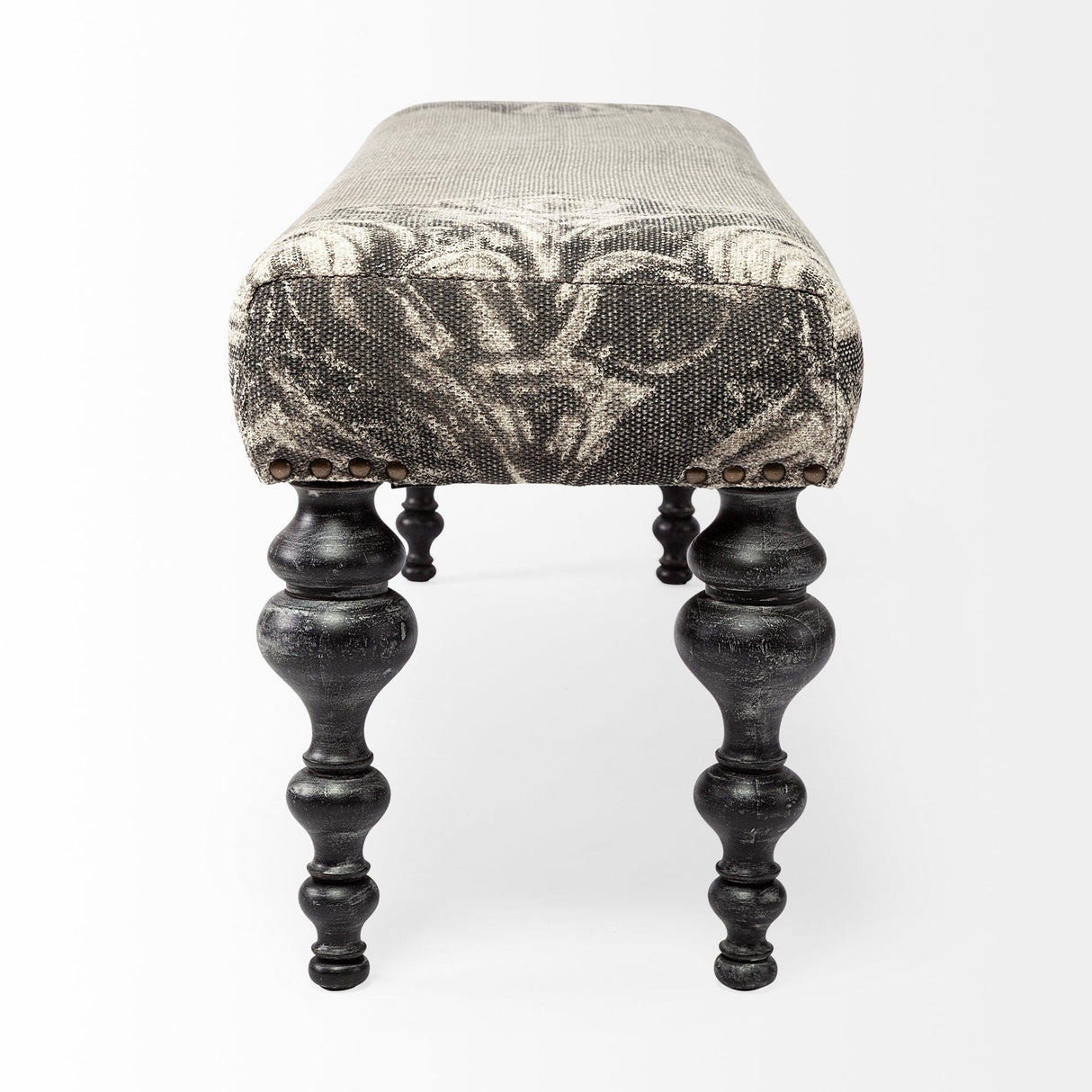 Alhambra Upholstered Gray Seat W/Black Wood Legs Accent Bench by Mercana at Eve Furniture