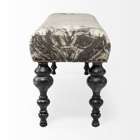 Alhambra Upholstered Gray Seat W/Black Wood Legs Accent Bench by Mercana at Eve Furniture