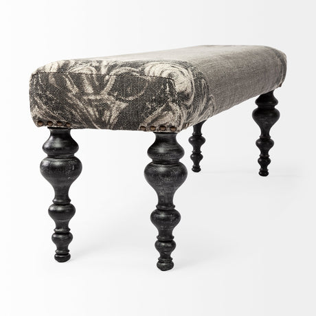 Alhambra Upholstered Gray Seat W/Black Wood Legs Accent Bench by Mercana at Eve Furniture