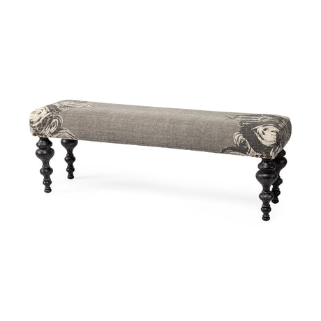 Alhambra Upholstered Gray Seat W/Black Wood Legs Accent Bench by Mercana at Eve Furniture