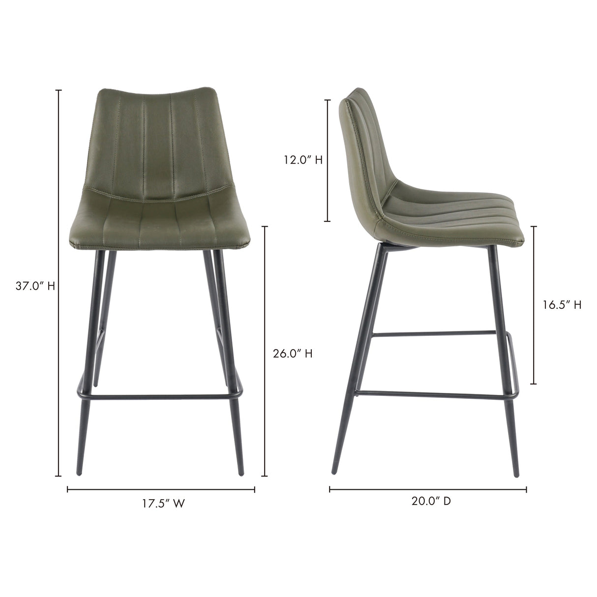 Alibi Dark Green Counter Stool (Set of 2) by Moe's Home at Eve Furniture