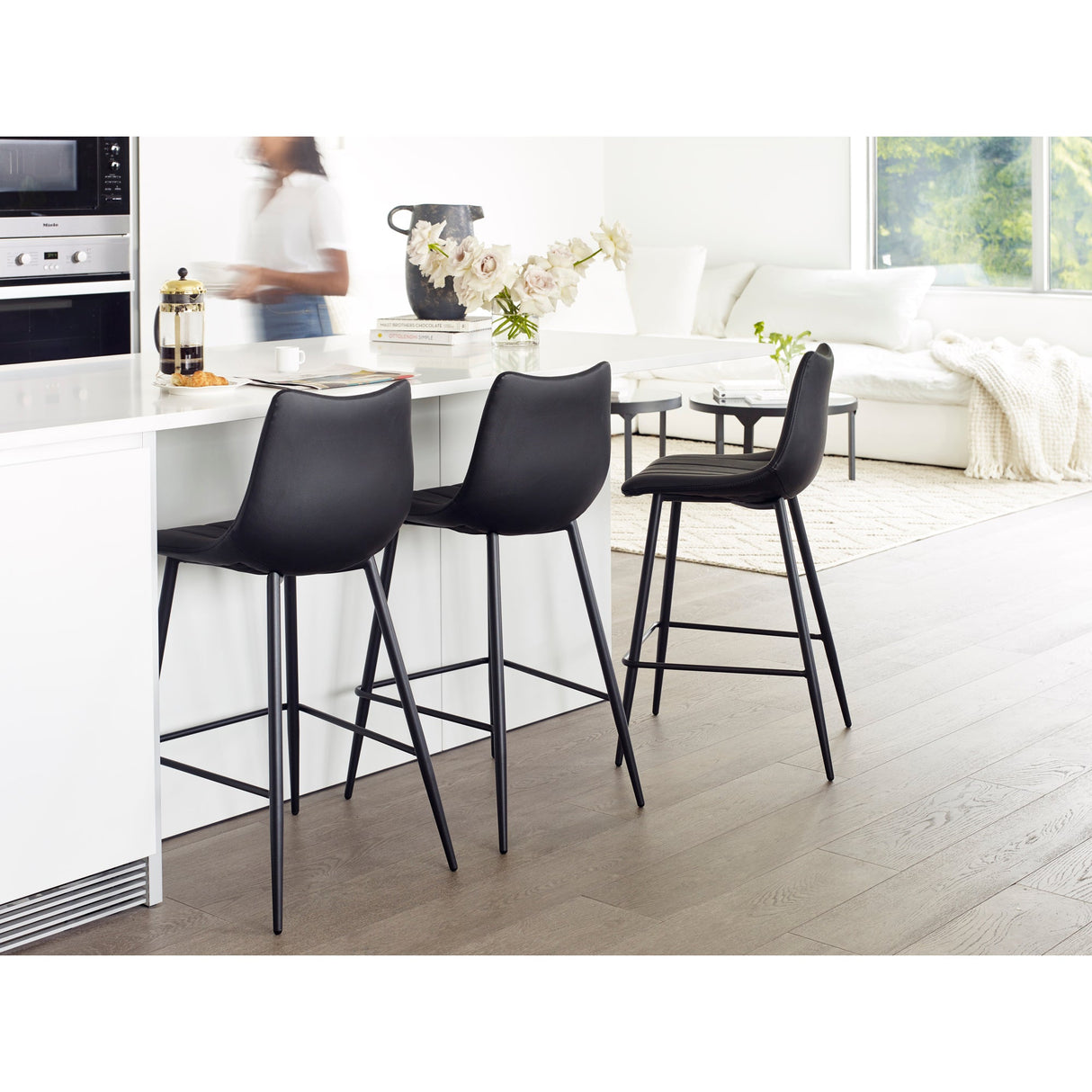 Alibi Matte Black Counter Stool (Set of 2) by Moe's Home at Eve Furniture