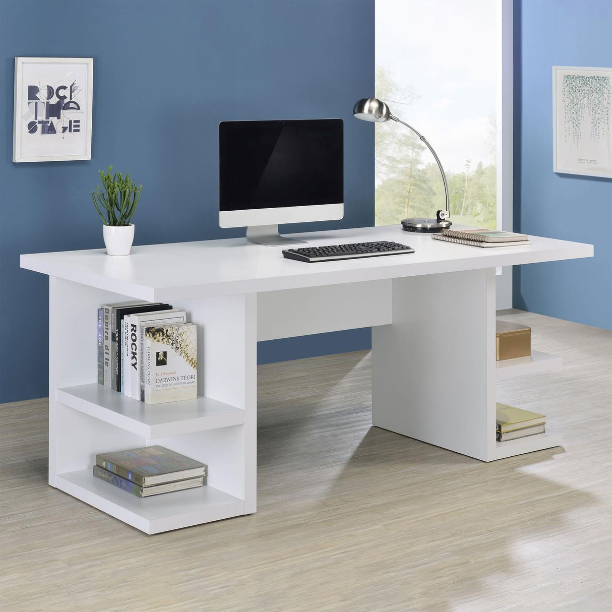 Alice White Writing Desk with Open Shelves