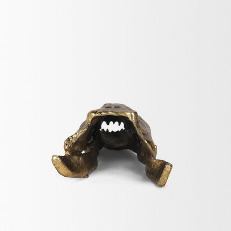 Alistair Antiqued Gold Cast Metal Decorative Skull Object by Mercana at Eve Furniture
