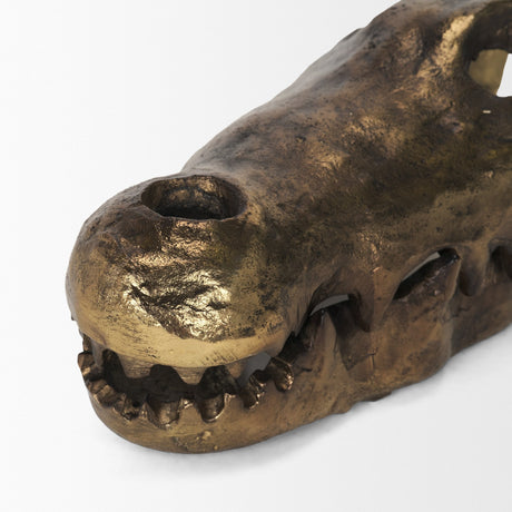 Alistair Antiqued Gold Cast Metal Decorative Skull Object by Mercana at Eve Furniture