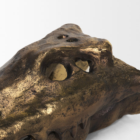 Alistair Antiqued Gold Cast Metal Decorative Skull Object by Mercana at Eve Furniture