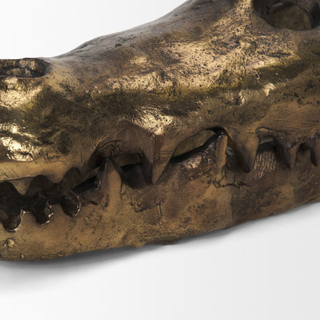 Alistair Antiqued Gold Cast Metal Decorative Skull Object by Mercana at Eve Furniture