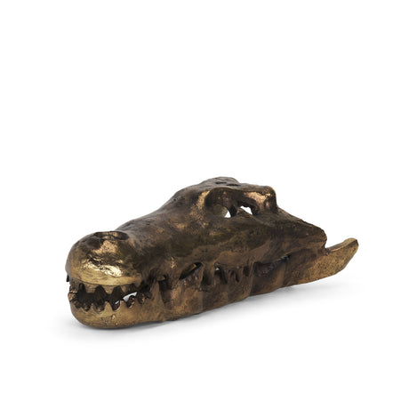 Alistair Antiqued Gold Cast Metal Decorative Skull Object by Mercana at Eve Furniture