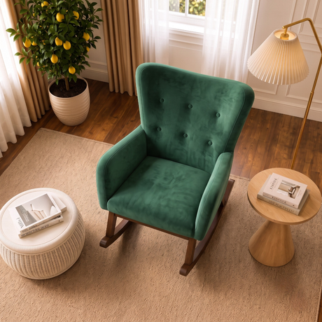 Alistair Green Velvet Rocking Chair by Ashcroft Furniture at Eve Furniture